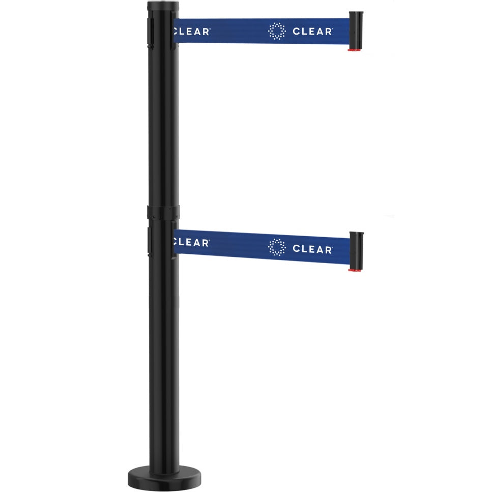 Dual Line Magnetic Post: Black Aluminum with (2) 9 ft. CLEAR Printed Belts
