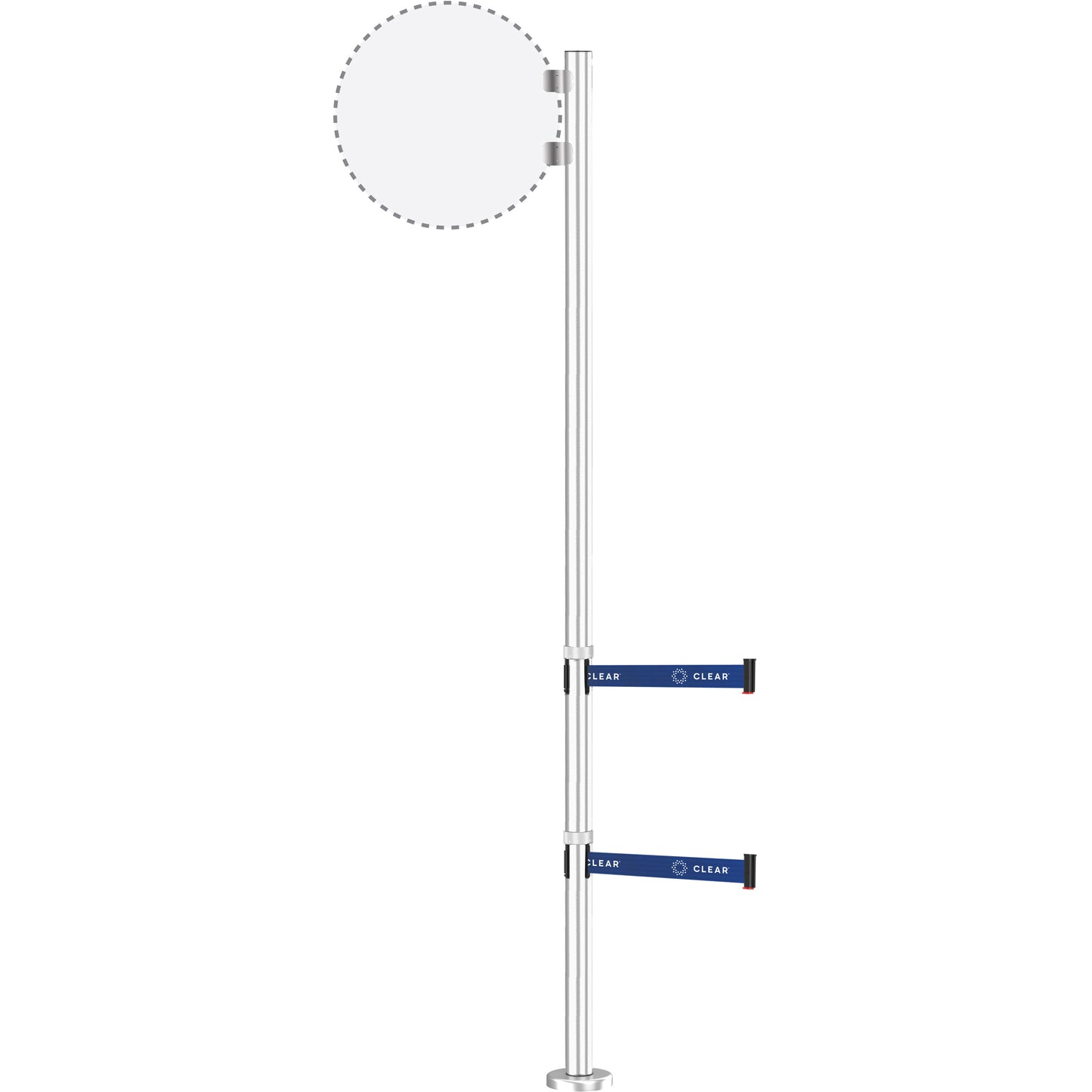 94" Tall Belted Flag Post with Magnetic Base – Satin Aluminum (with Belts)