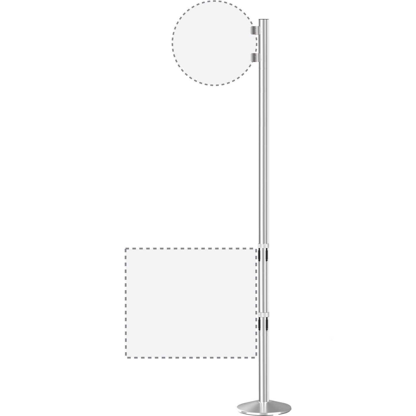 94" Tall Receiver Flag Post with Sloped Base: Satin Aluminum (No Belts)