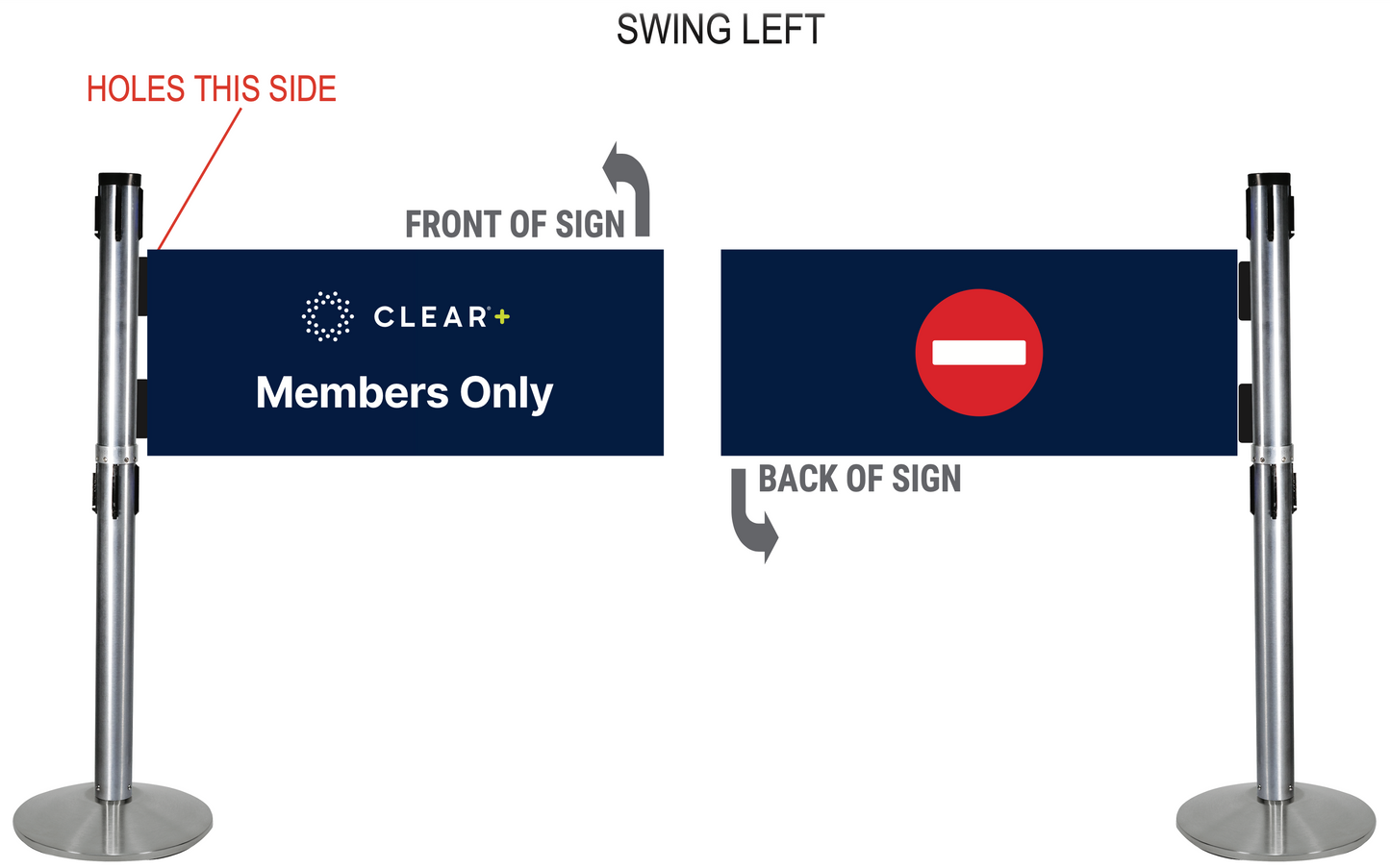Security Swing Gate Panel; Left: CLEAR Members Only/No Entry